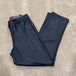 NWOT Halogen Women's Faux Leather Navy Blue‎ High Waisted Straight Pants Size 2